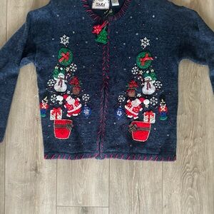 Tiara‎ International Christmas Collection Full Zip Cardigan Sweater Santa Medium